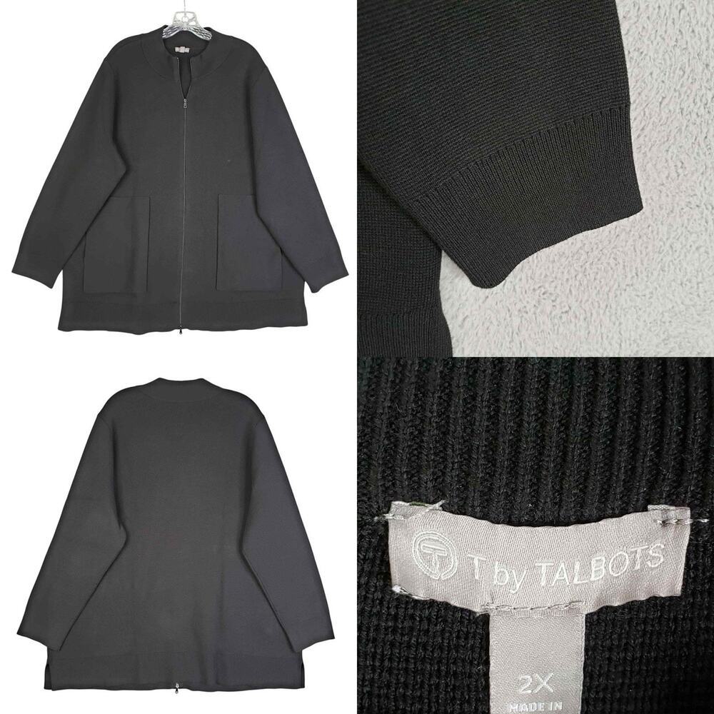 Talbots Sweater T By Jacket Women’s Plus Size 2X Black Full Zip Viscose Chunky